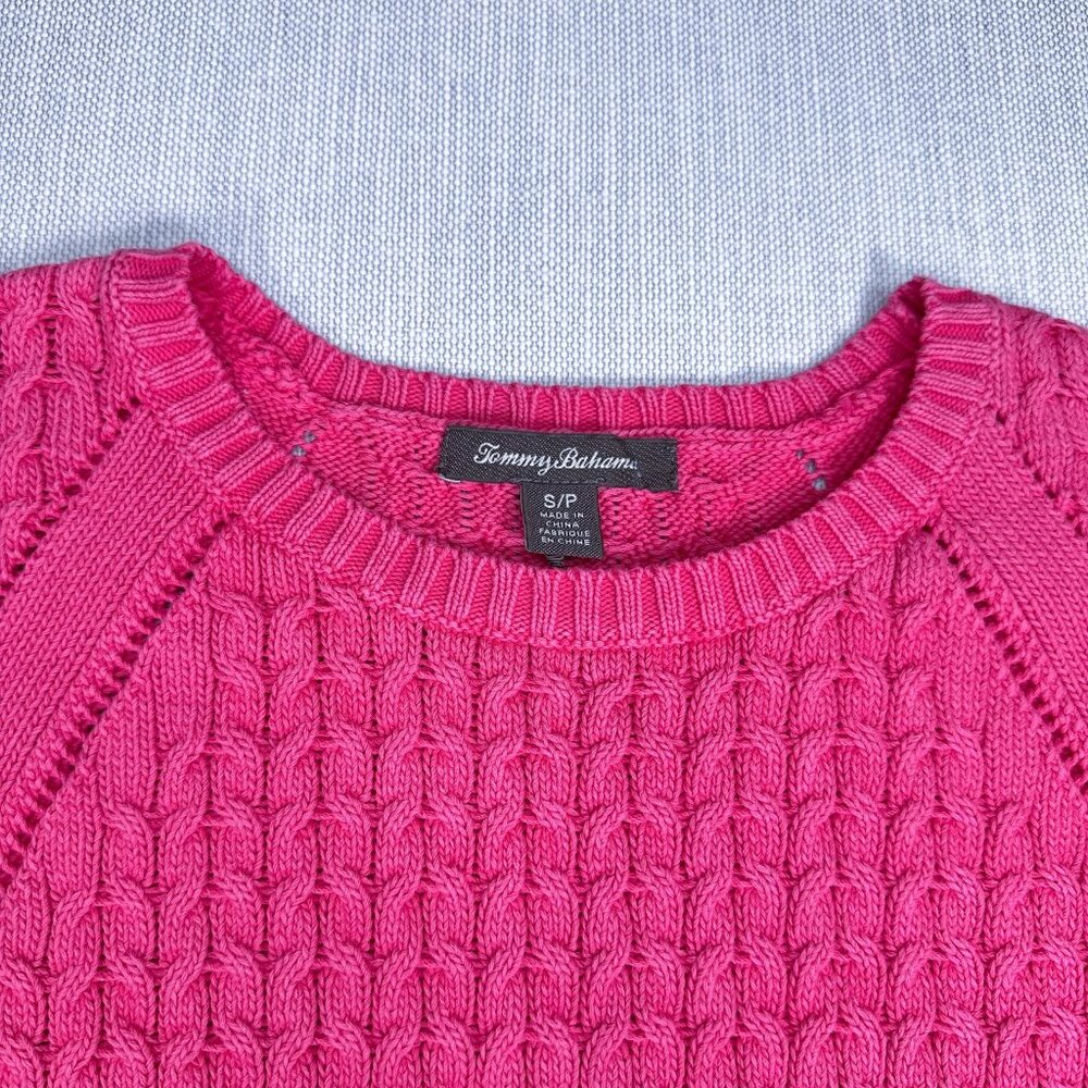 Tommy Bahama Fuchsia Cable Knit Crew neck Sweater – Women's Small – Cozy Classic - Picture 5 of 7